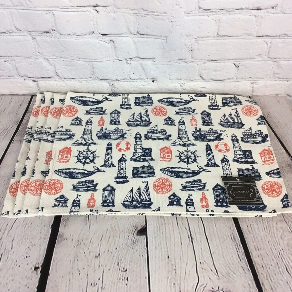 Home Concepts Canvas Placemats COASTAL/LIGHTHOUSE/NAUTICAL Multicolored Set Of 4